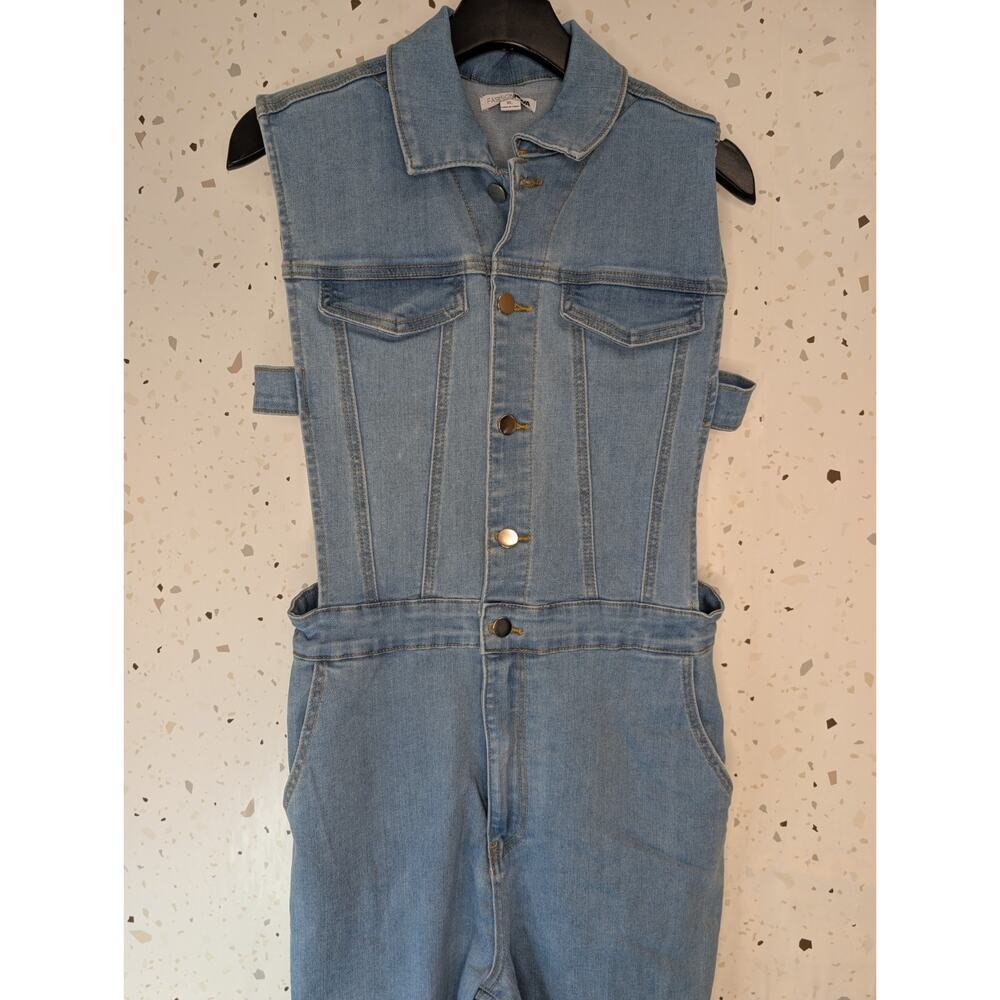 Fashion Nova Denim Jumpsuit Western Superstar Side Straps Clubbing Festival XL - Picture 10 of 11